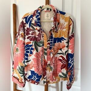 We The Free (Free People) Floral Button Down Jacket | Size L | Boho Lightweight